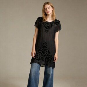NWOT Johnny Was 4 Love And Liberty Silk Beaded Sheer Tunic Blouse Size S